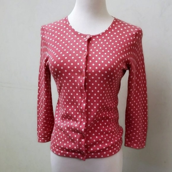 LOFT Sweaters - LOFT pink polka dot cardigan
